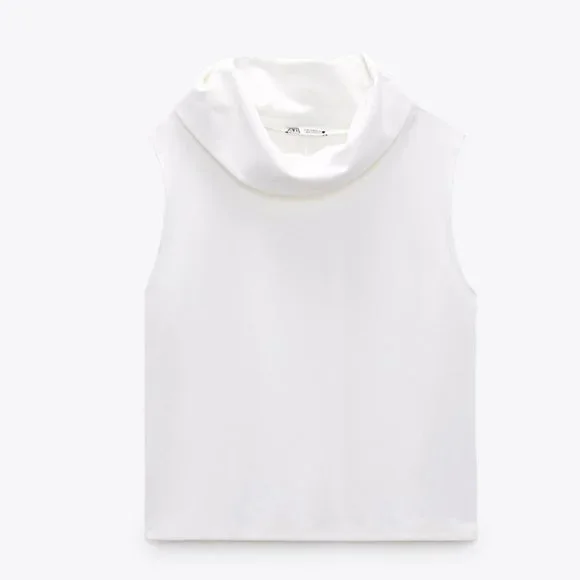 ZARA WHITE COWL NECK STRETCH DRAPED COLLAR BLOUSE - Picture 3 of 7